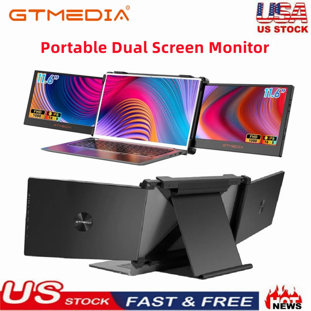 GTMEDIA 11.6in Portable Monitor Laptop Dual Screen Display 1920*1080 FHD IPS Extender Screen 1-5 Days Delivery From US Warehouse