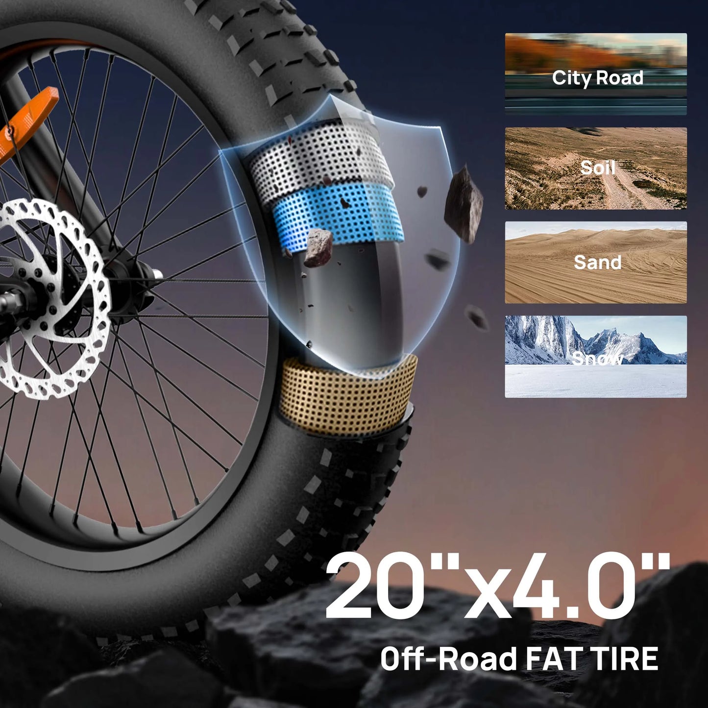 1500W Electric Mountain Bike with 48V 15.6Ah Removable Battery, 28MPH 100 Mile Range, 20" X 4" fat Tire E-bike