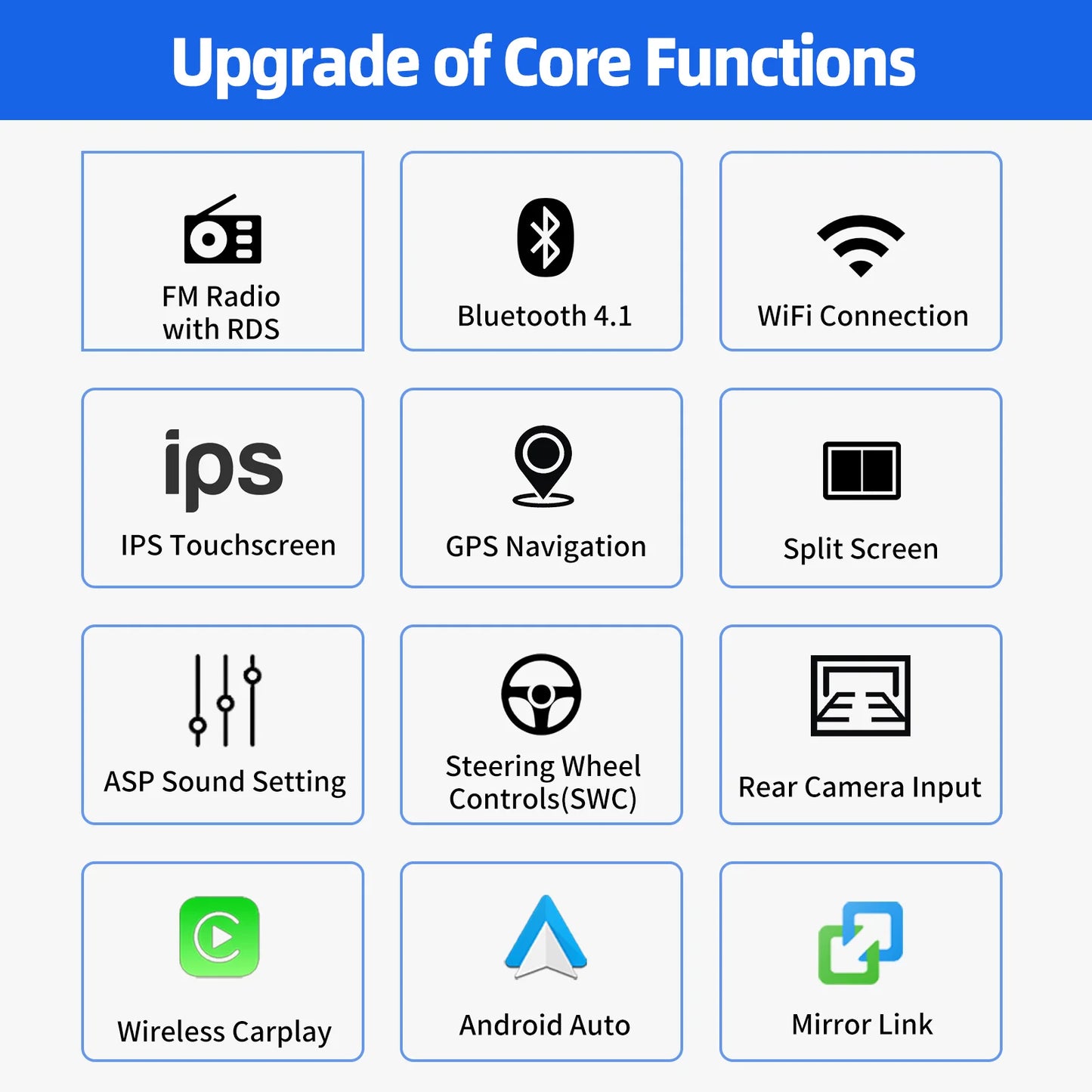 ESSGOO 9 Inch touchscreen 2 DIN Car stereo radio Android 14 Wireless Carplay Android auto play  GPS Navi WiFi FM RDS SWC BT USB