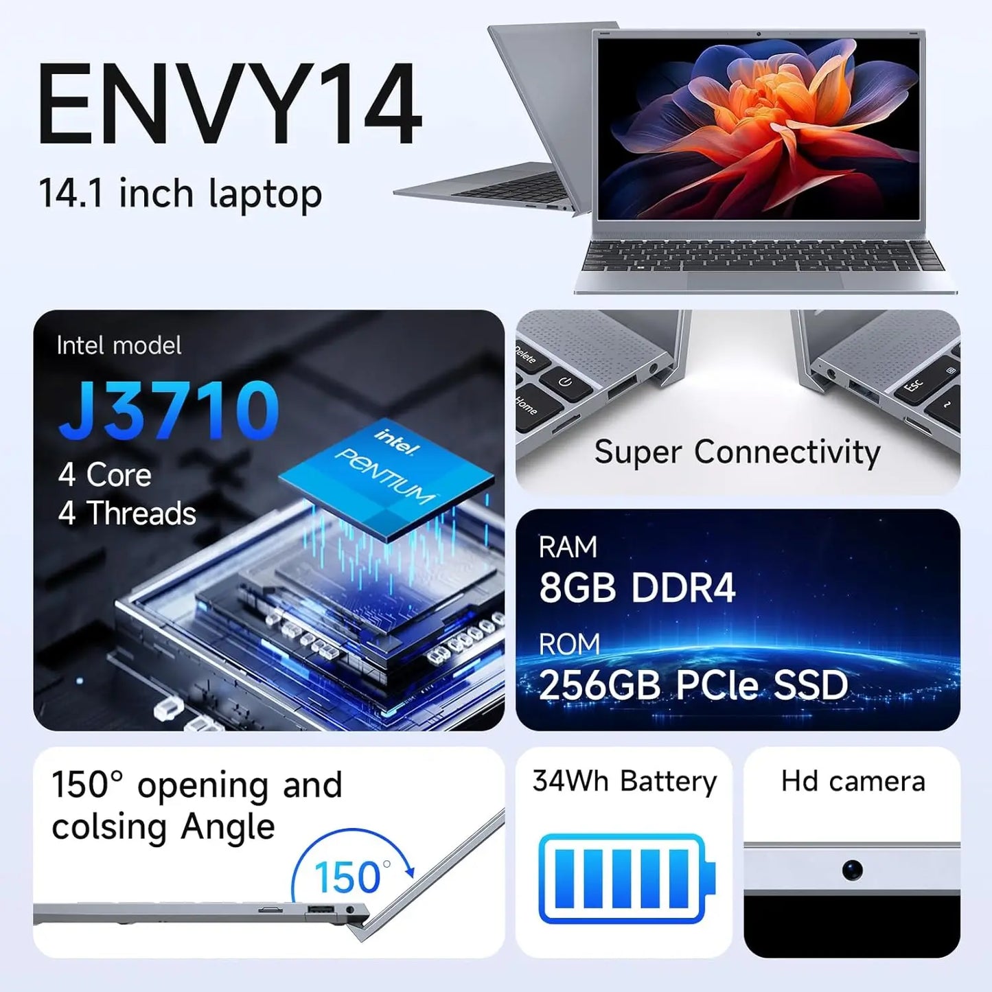 14 Inch Laptop J3710 8GB RAM 256GB SSD Windows 11  For Students And Business