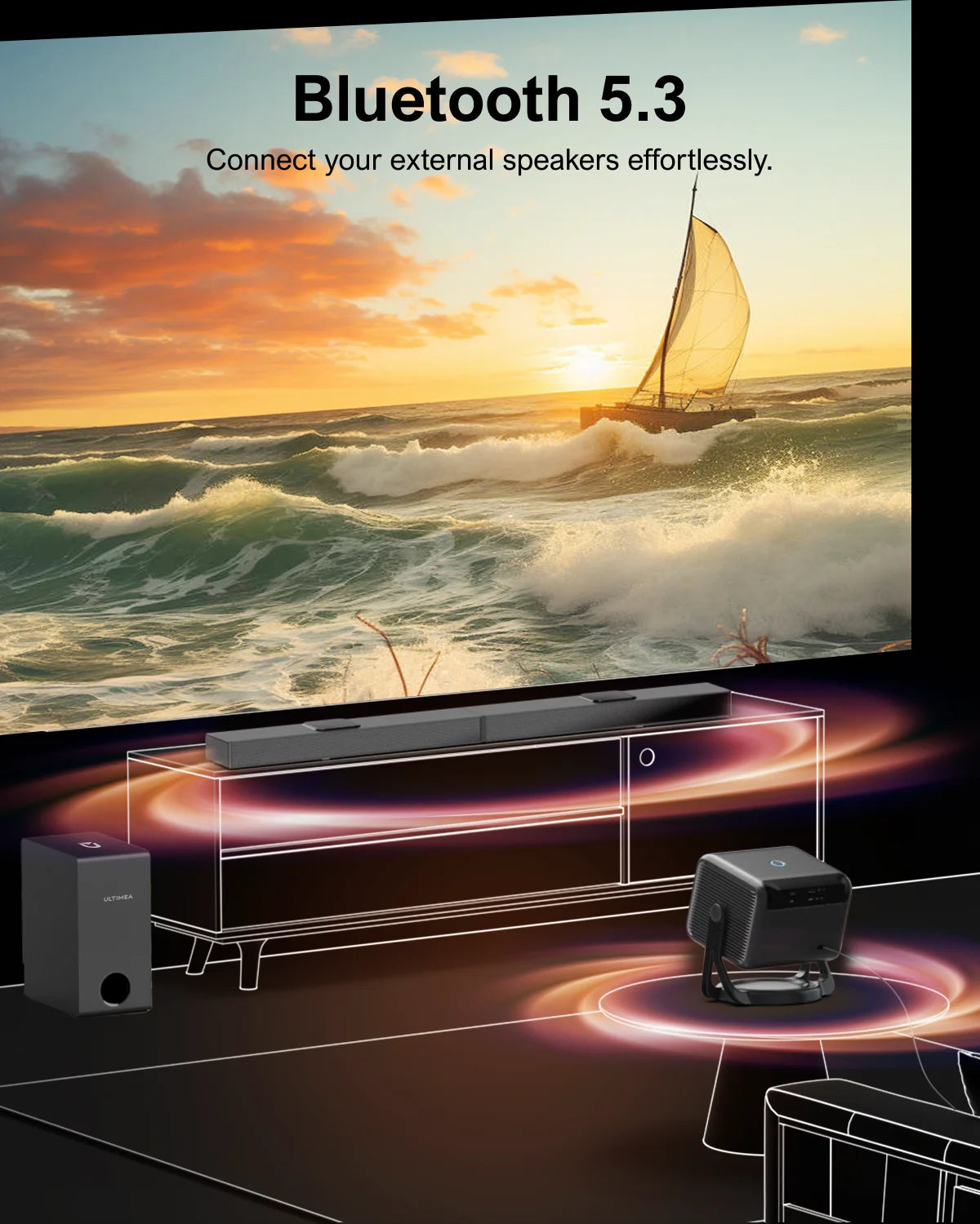 ULTIMEA 1080P Full HD Projector 4k Portable with 90° Gimbal Smart Android 11.0 5G WiFi Bluetooth Home Theater Projectors