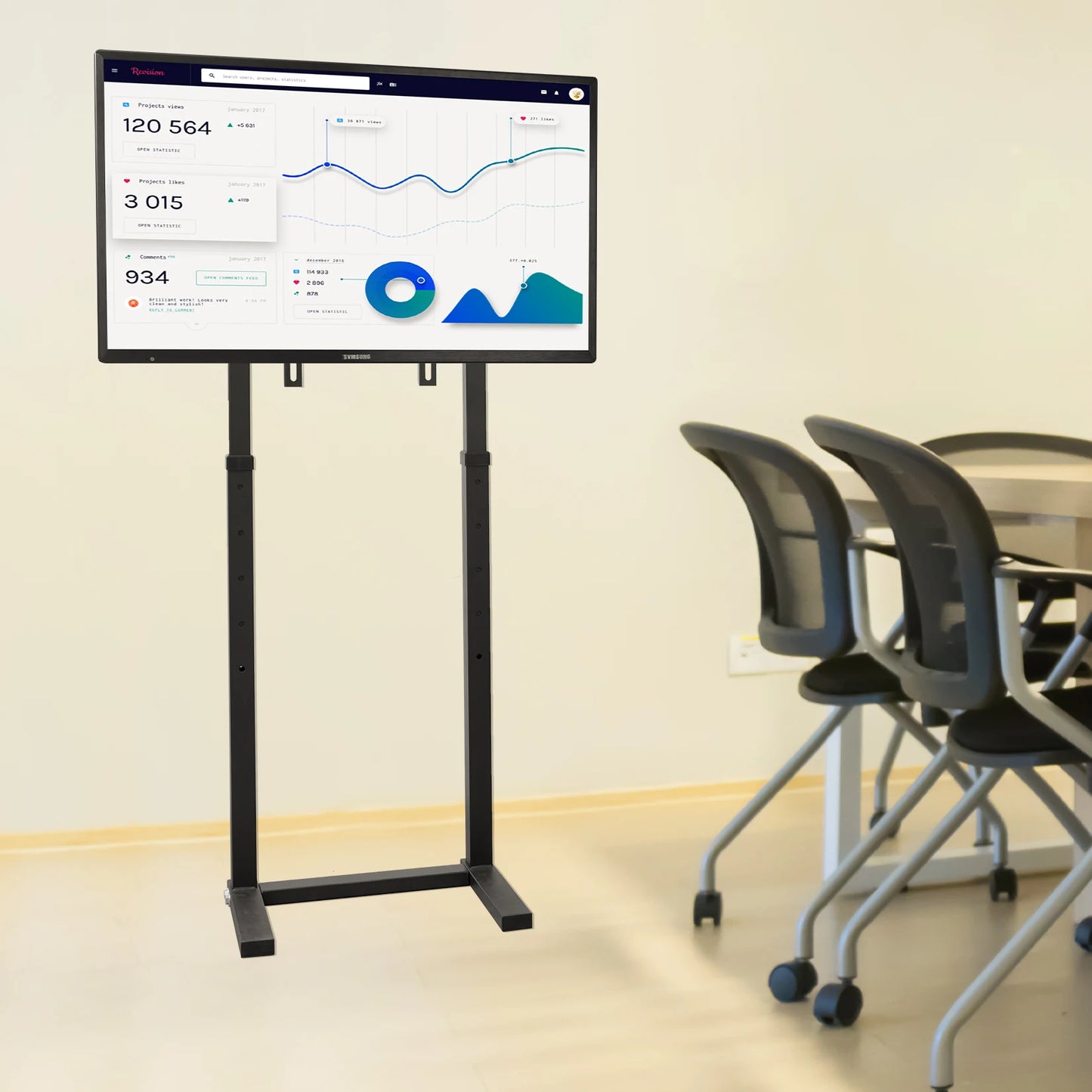 TV Floor Stand Tall TV Stand Height Adjustable TV Mount Free Standing TV Bracket for 32”-65” Flat Panel LED LCD Screens