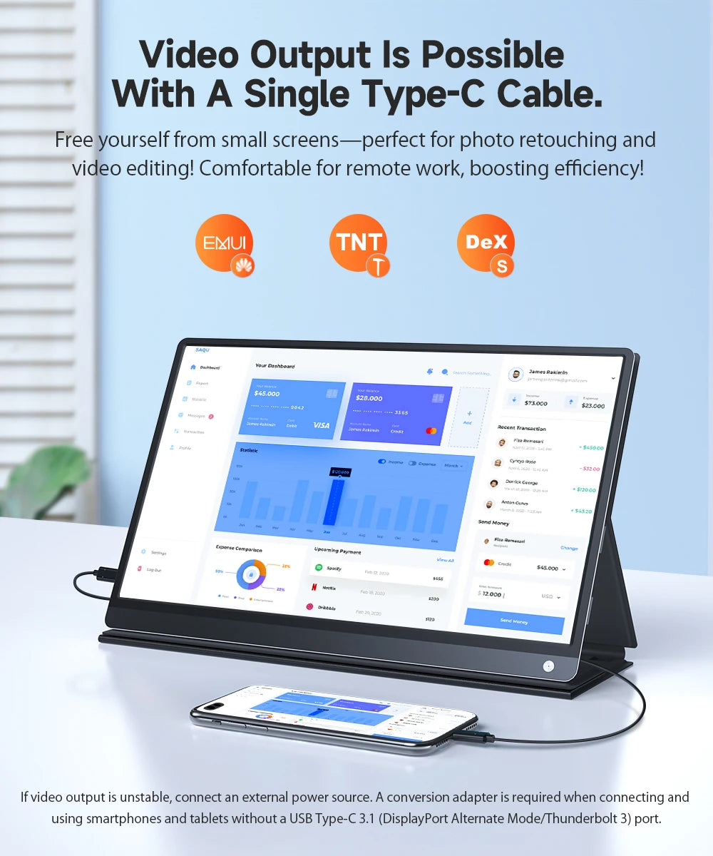 UPERFECT 15.6'' Portable Monitor IPS HDR FHD Matte Screen Eye Care With 10-Point Capacitive Touch 10800mAh Rechargeable Battery