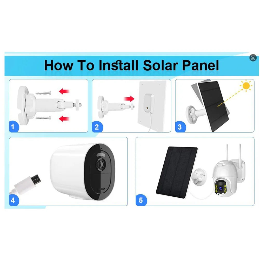 12W Security Camera Solar Panel DC 5V USB Solar Panel 360°Adjustable Mounting Outdoor Solar Cells Charger for Cameras