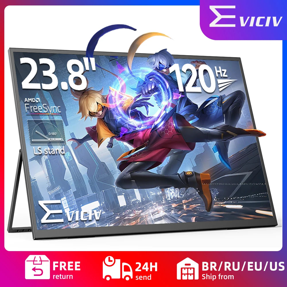 EVICIV 23.8" 120Hz Large Portable Monitor 1080P w/180° Adjustable Stand USB-C HDMI External Laptop Display for PS5/4 Desktop Mac