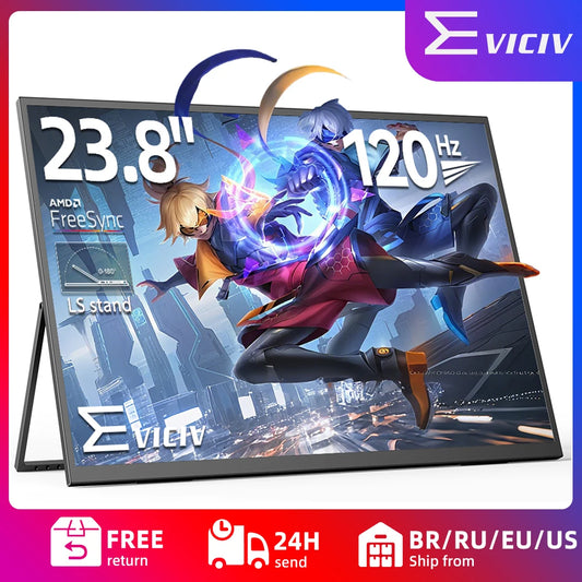 EVICIV 23.8" 120Hz Large Portable Monitor 1080P w/180° Adjustable Stand USB-C HDMI External Laptop Display for PS5/4 Desktop Mac