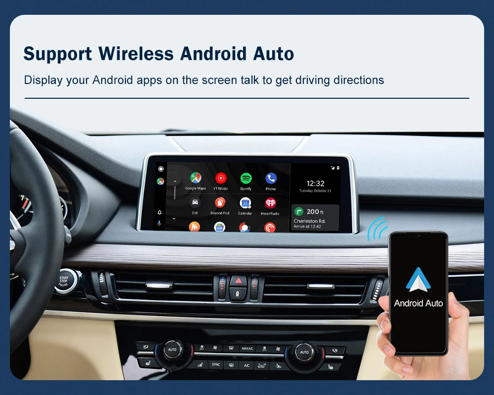 Road Top Wireless CarPlay Android Auto for BMW NBT EVO X5 F15 X6 F16 2014-2020 X1 F48 2016-2020 with Car Play Functions Airplay