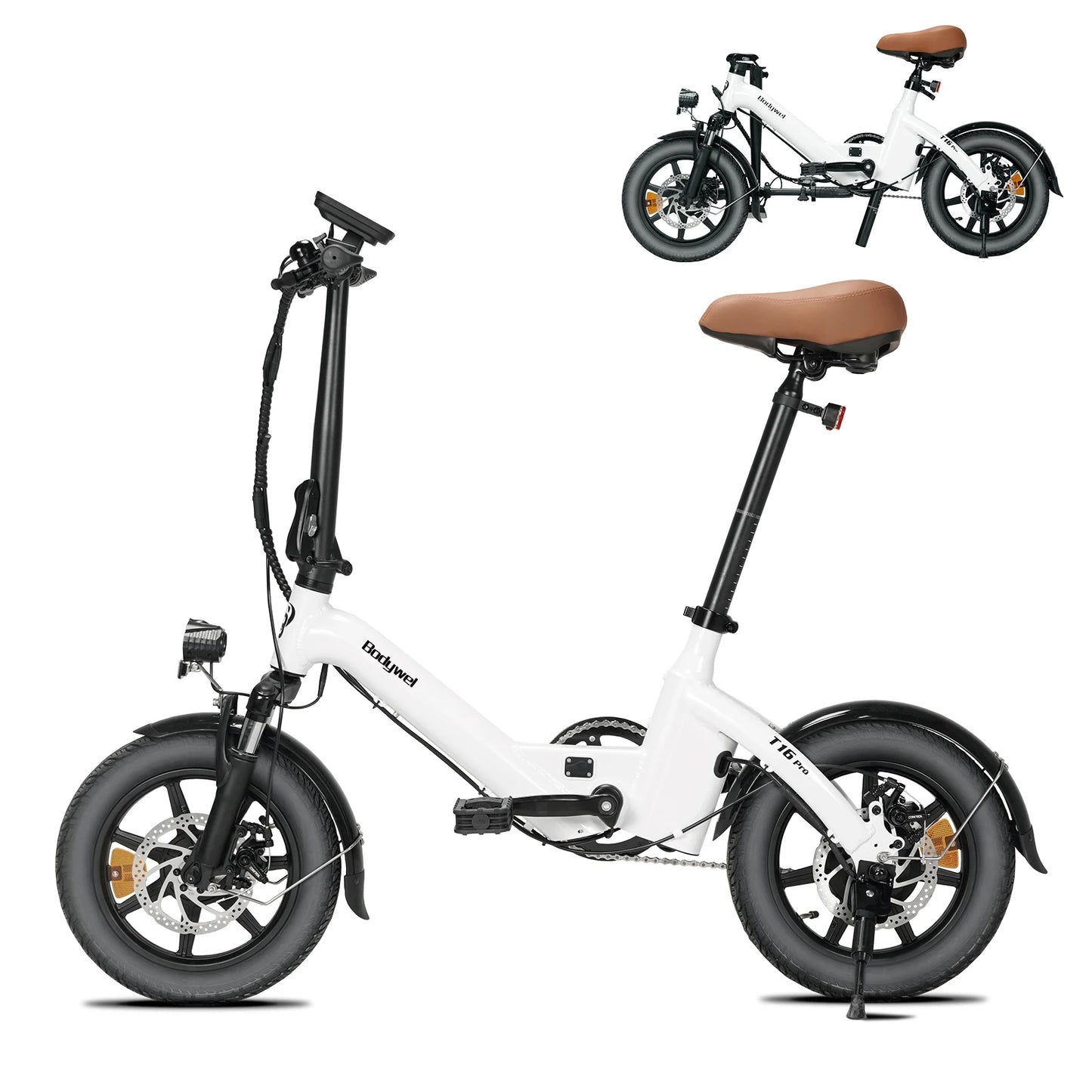 Bodywel T16PRO 14" Foldable Electric Bike 250W 36V 7.8Ah Lithium Battery Adults City E-Bike with LCD Display, Dual Disc Brakes