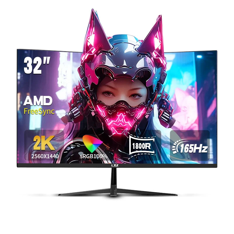 LXZ Curved 32 Inch Gaming Monitor 1800R, 2K QHD 165hz Frameless Display 99% sRGB, 178°Wide Viewing Angle, Display Port HDMI