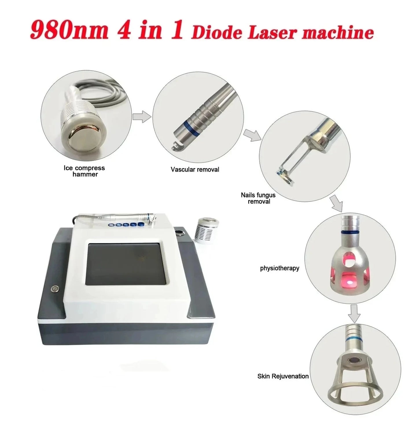BEST 60W 6 in 1 Diode Laser 980nm Spider Vein Removal Machine Nail Fungus Removal Machine Remove Red Blood spider Veins