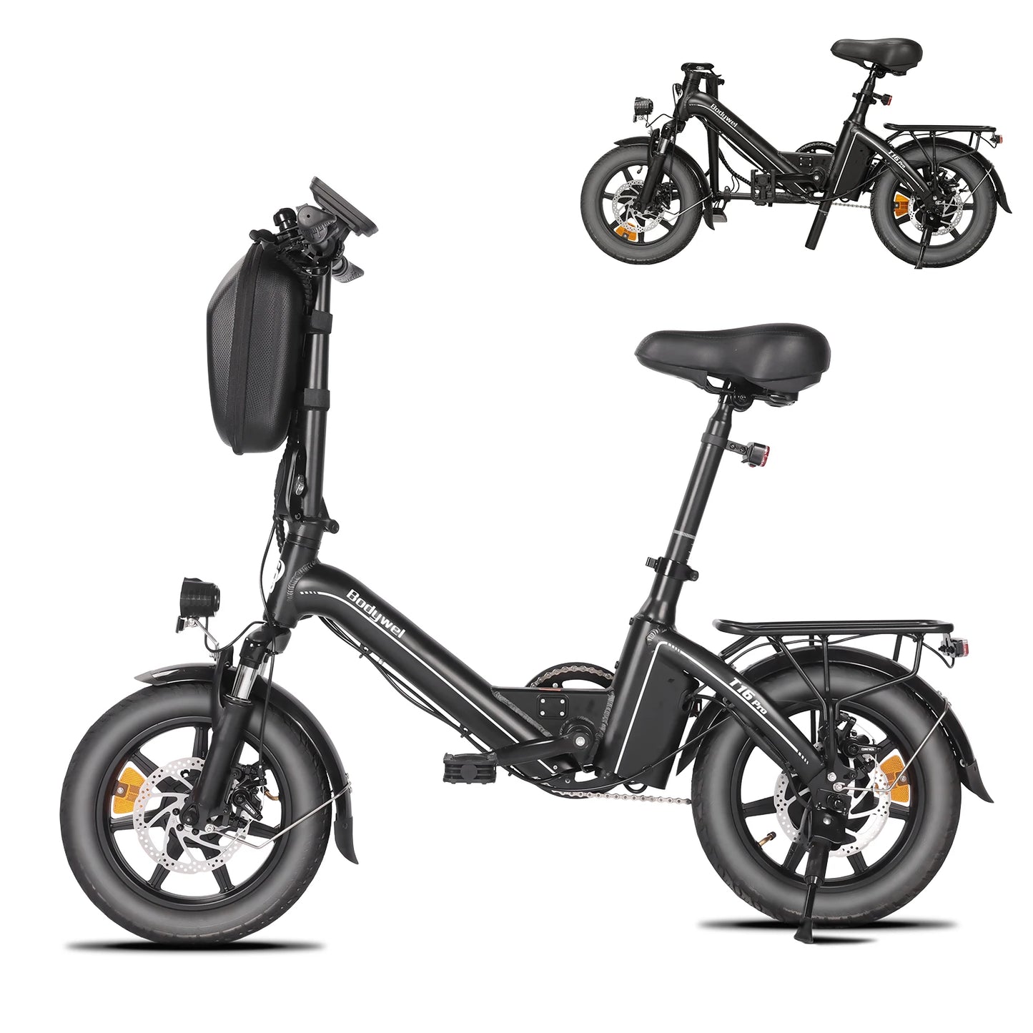 Folding 14" Electric Bicycle 250W 36V 7.8Ah Battery LCD Display Dual Disc Brakes E Bike for Adults with CE Bodywel T16PRO