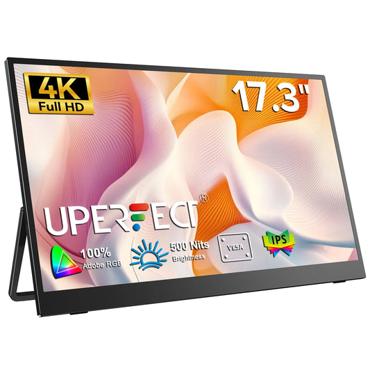 UPERFECT 17.3"4K Portable Monitor UHD 500 Nit 3840X2160 IPS Screen Gaming Display HDR FreeSync Speaker Type-C HDMI For Laptop