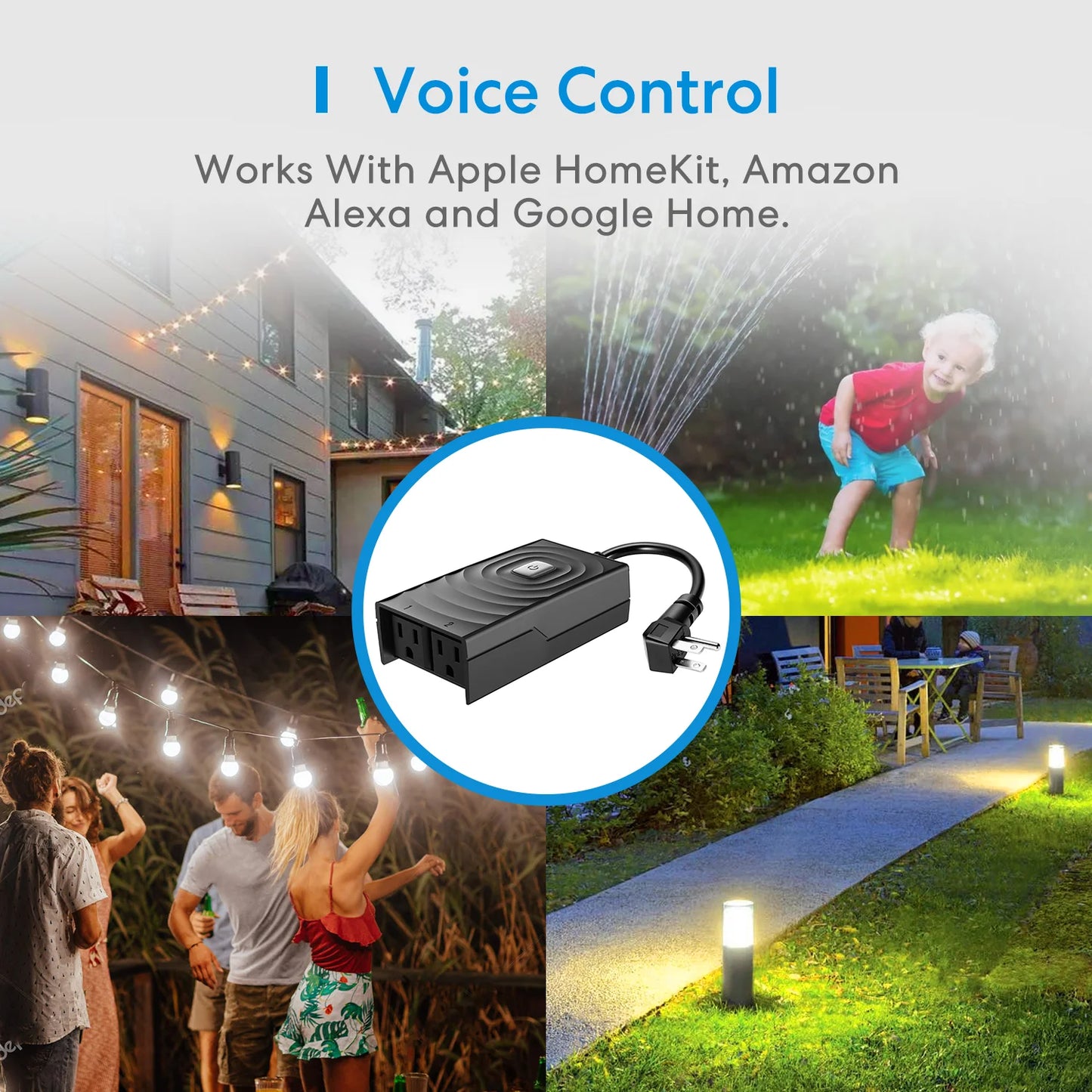 Meross HomeKit US Outdoor Smart Plug Wi-Fi Outlet with 2 Grounded Sockets IP 44 Waterproof Support Alexa Google Home SmartThings