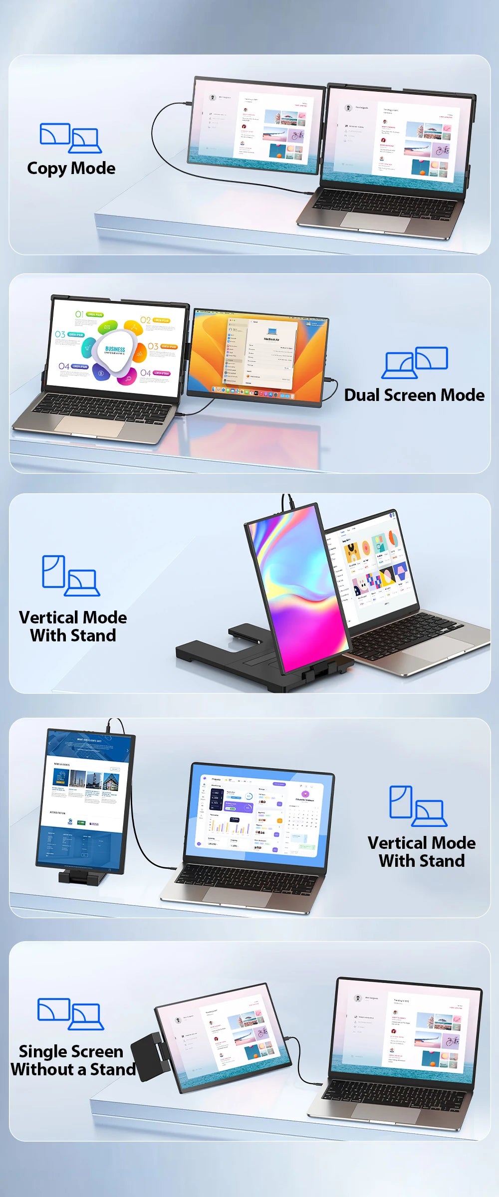 UPERFECT 14" 2K Triple Portable Monitor 2240x1400 QHD IPS Dual Display with Rotation Kickstand Laptop Screen Extender for MacOS