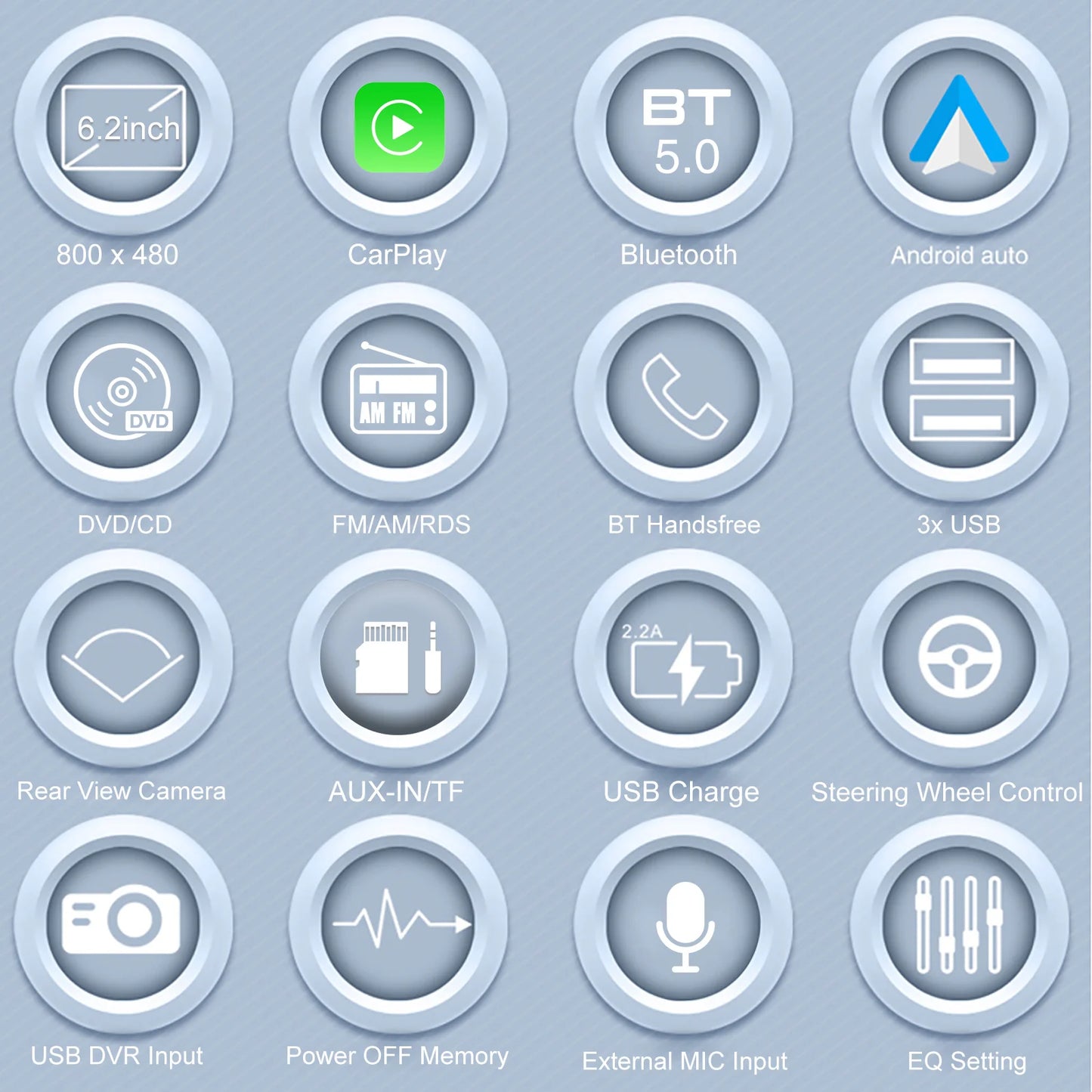 ESSGOO 6.2 Inch Apple Carplay Android Auto Double 2 DIN Car Stereo Radio CD DVD Player AUX FM Bluetooth USB MP5 Mirror Link