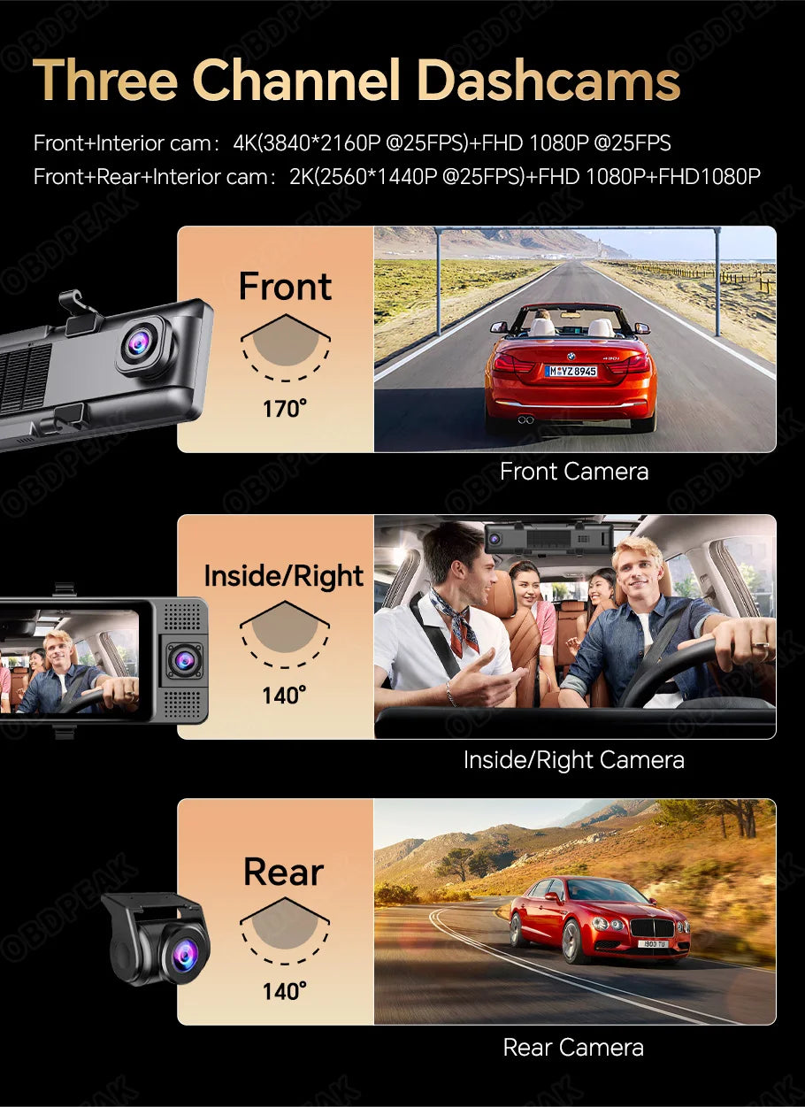 11.26 Inch 3 Camera 4K+1080P+1080P Video Recording Wifi Rearview Mirror Car DVRs Touch Screen Infrared Night Vision Car Dash Cam