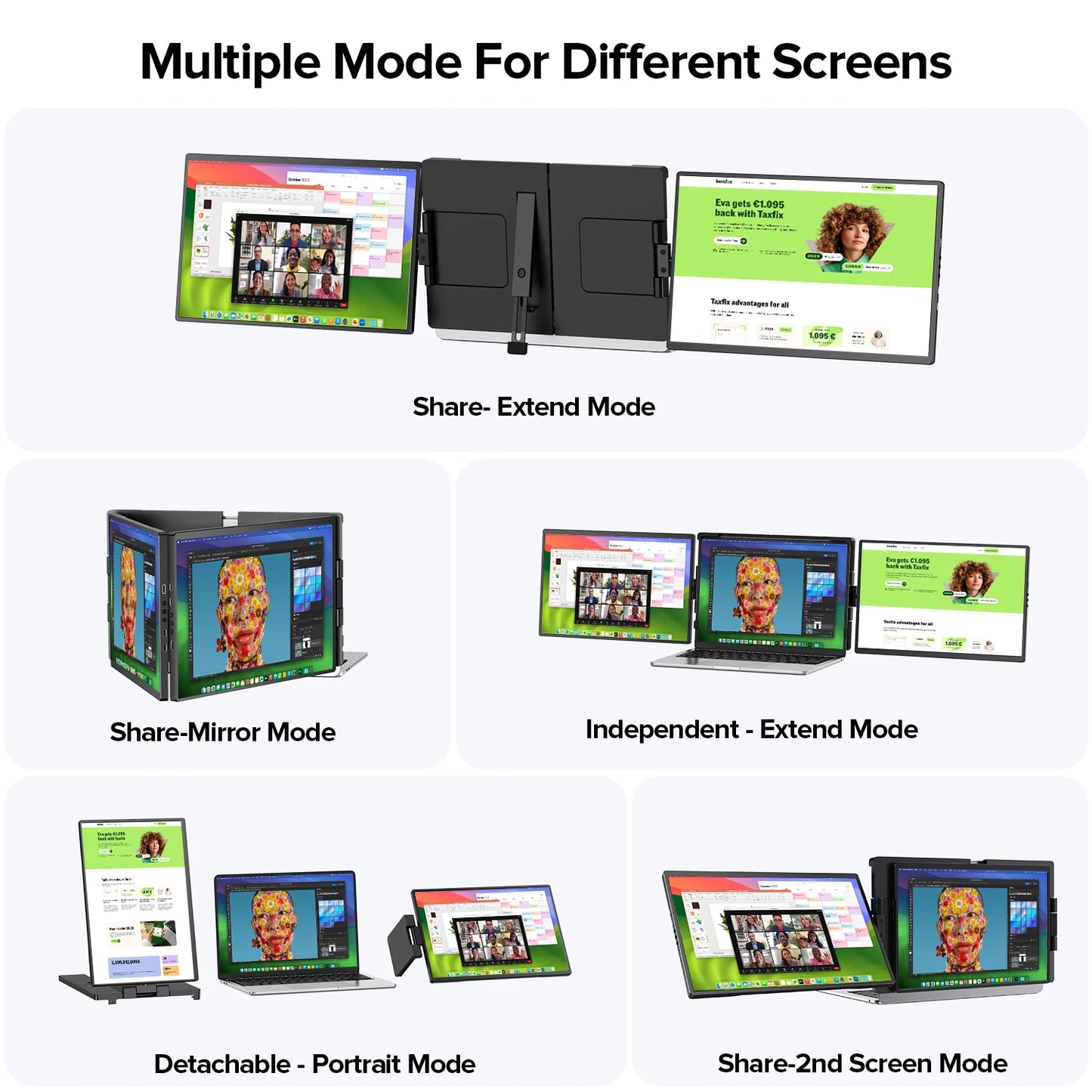 EVICIV 2K Laptop Screen Extender 14" QHD 1440P Portable Triple Monitor with 180° Automatic Rotation for Wins Mac Dex Chrome Work