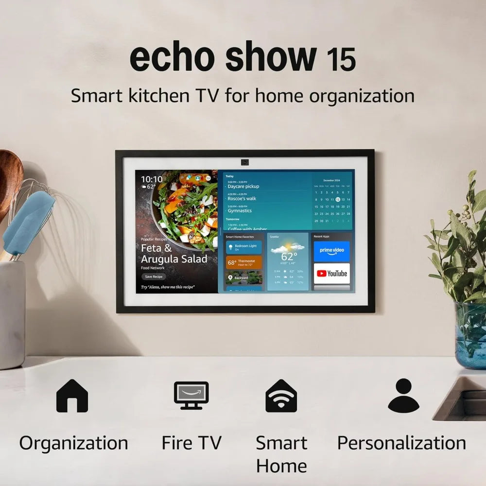 Full HD 15.6" kitchen hub for home organization, with built-in Fire TV and Alexa