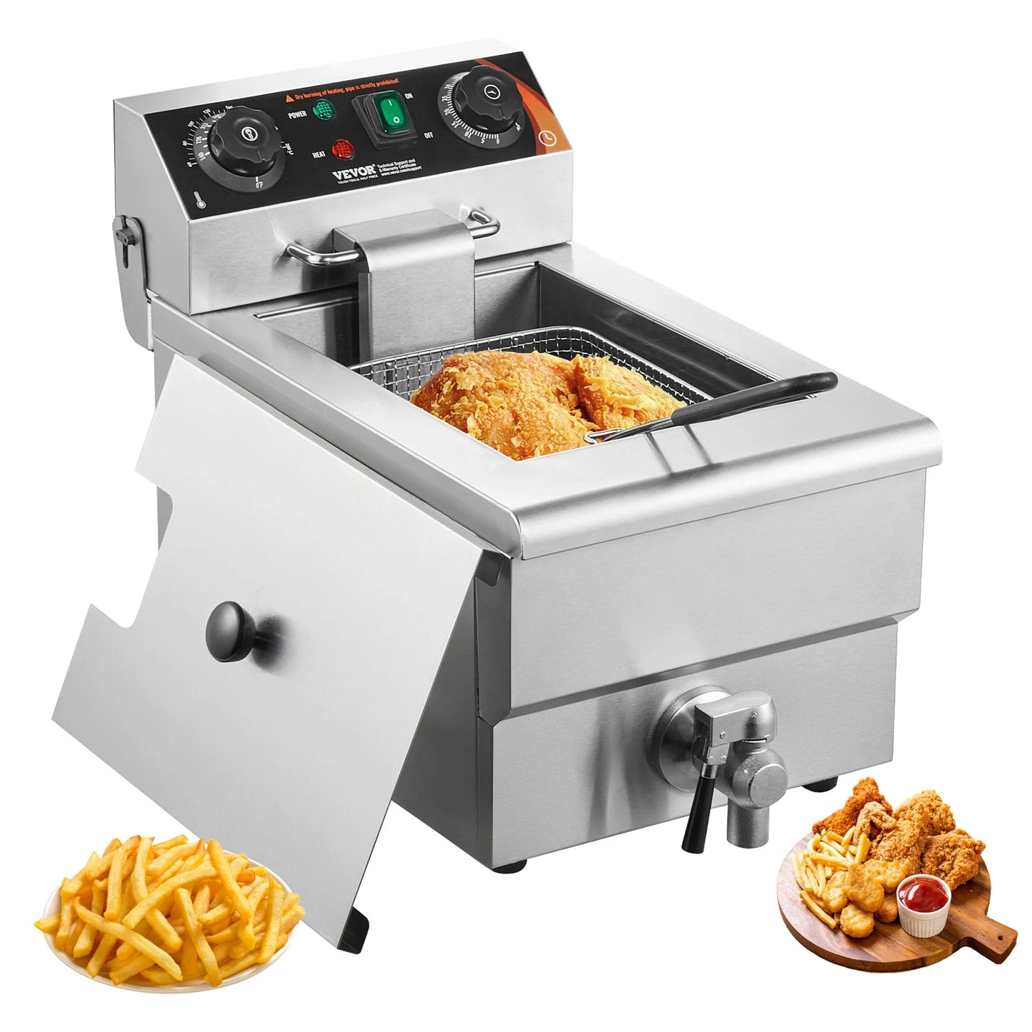 SucceBuy Commercial Deep Fryer Electric Countertop Fryer with Basket Stainless Steel Single Oil Fryer with Time & Temp Control