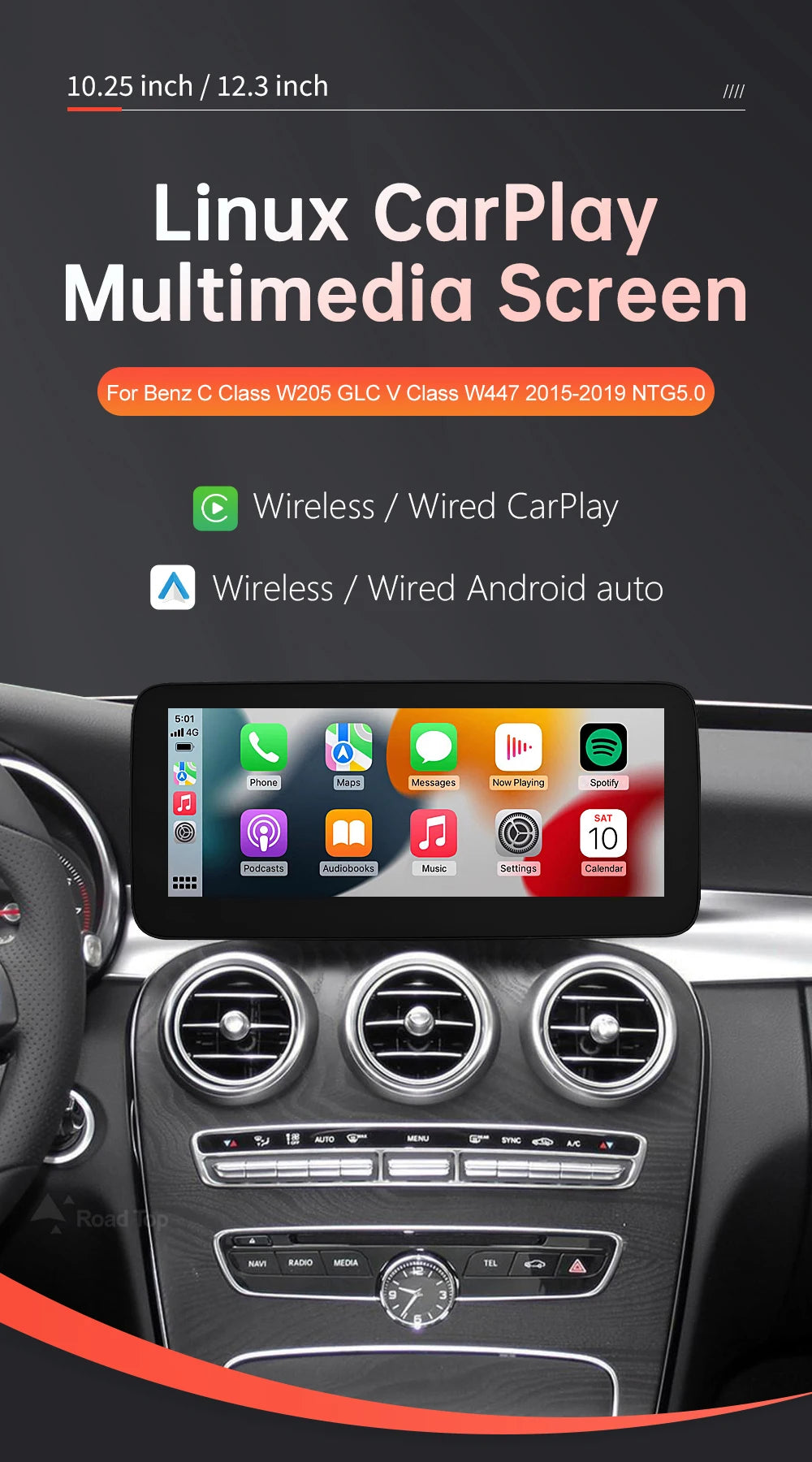 Linux Multimedia Screen Wireless CarPlay Android Auto for Mercedes-Benz W205 W176 GLC A C V Class W447 CLA GLA 2015-2018 NTG5.0