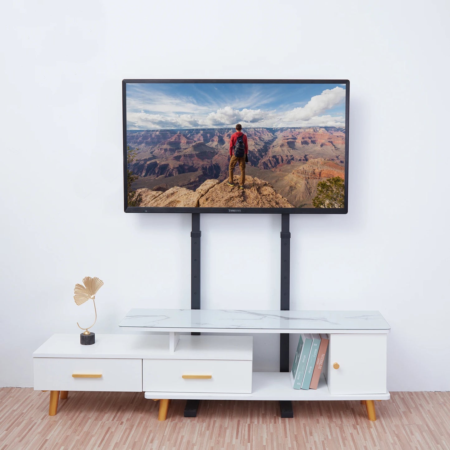 TV Floor Stand Tall TV Stand Height Adjustable TV Mount Free Standing TV Bracket for 32”-65” Flat Panel LED LCD Screens