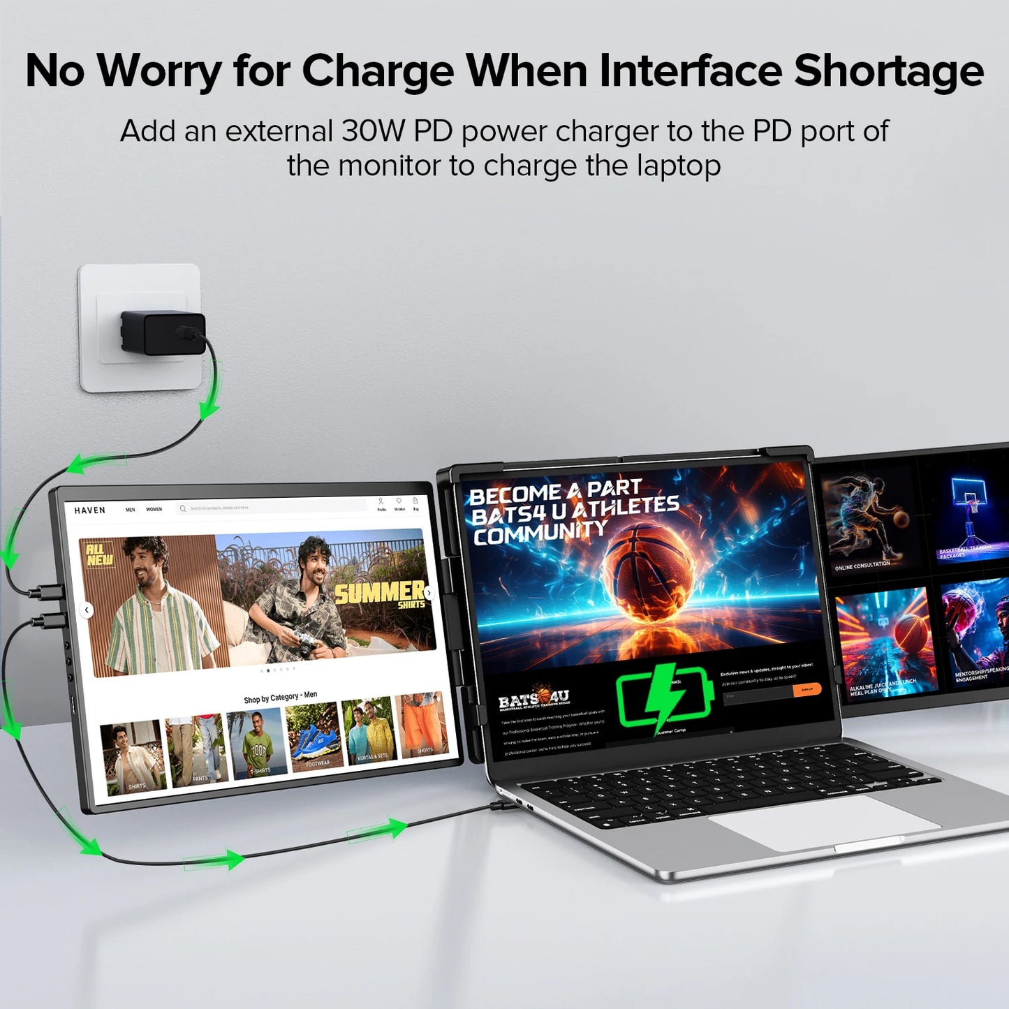 EVICIV 2K Laptop Screen Extender 14" QHD 1440P Portable Triple Monitor with 180° Automatic Rotation for Wins Mac Dex Chrome Work