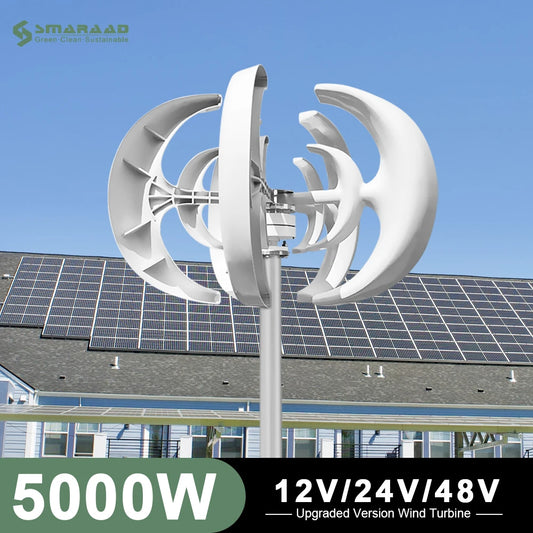 5000W Vertical Wind Turbine 12V 24V 48V Small Windmill Free Energy 220V Household Farm Sent To MPPT Controller
