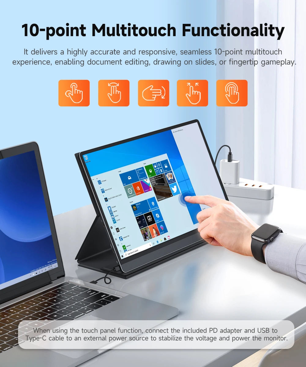 UPERFECT 15.6'' Portable Monitor IPS HDR FHD Matte Screen Eye Care With 10-Point Capacitive Touch 10800mAh Rechargeable Battery