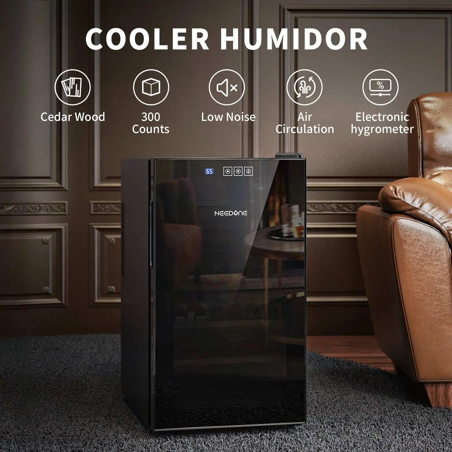 NEEDONE 48L Capacity Cigar Humidor with Heating & Cooling Temperature Control System Quiet Thermostatic Electric Cabinet Cooler