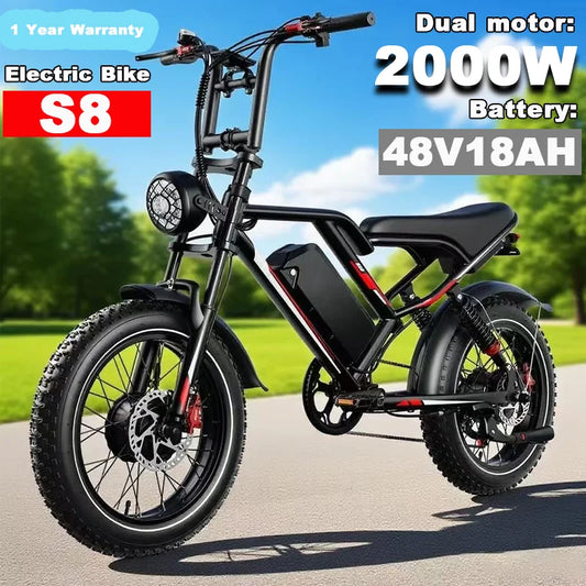 Electric Bike 2000W Dual Motor 48V18AH Battery E Bike Hydraulic Disc Brake 20-inch Tire LCD Display System City Electric Bicycle