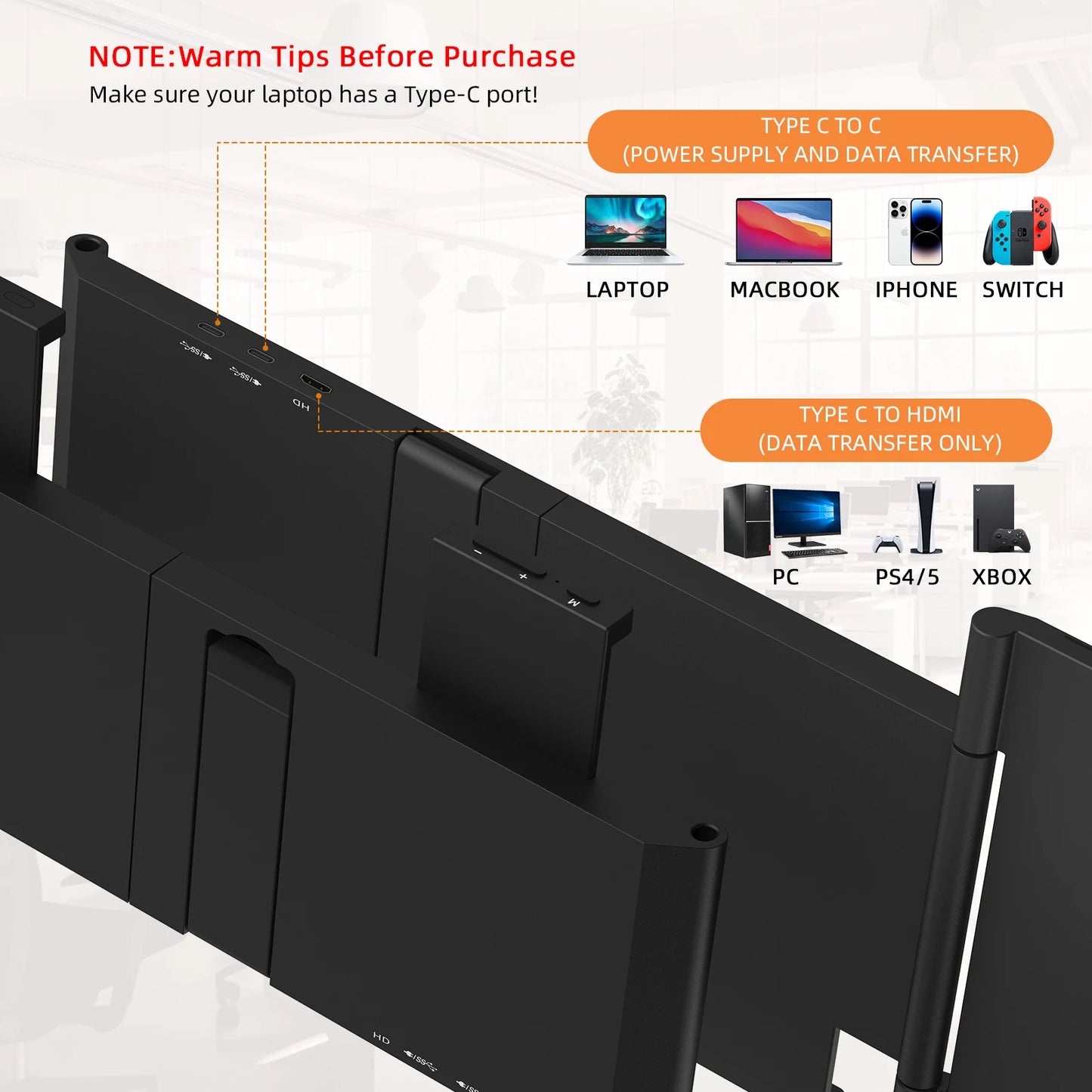 Amoudo 14 Inch Laptop Screen Extender 1920*1080P IPS Portable Monitor with USB-C HDMI Port for Windows Mac Switch PS5 Xbox