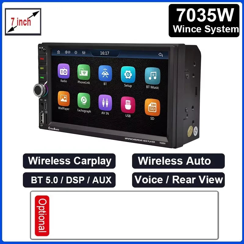 ESSGOO 7" For Carplay 2 Din Car Mp5 Radio Touch Screen Stereo FM Audio Stereo Player SD USB support BT Camera HD Mp5 Autoradio