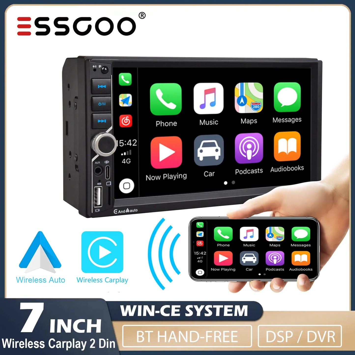 ESSGOO 7" For Carplay 2 Din Car Mp5 Radio Touch Screen Stereo FM Audio Stereo Player SD USB support BT Camera HD Mp5 Autoradio