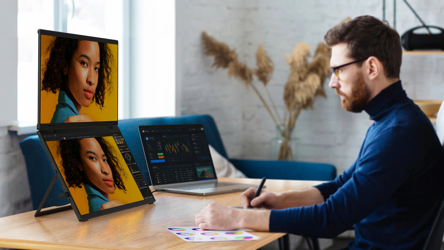 UPERFECT Triple Screen 15.6"/18.5“ Portable Foldable Monitor Dual Screen with Stand Extender 1080P FHD IPS for Laptop Windows