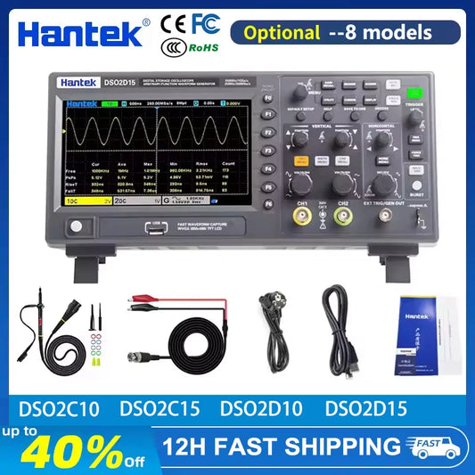 Hantek DSO2D15 Digital Oscilloscope DSO2C10 2D10 2 Channels 150MHz Osciloscópio 25MHz Signal Generator Voltmeter Frequency Meter
