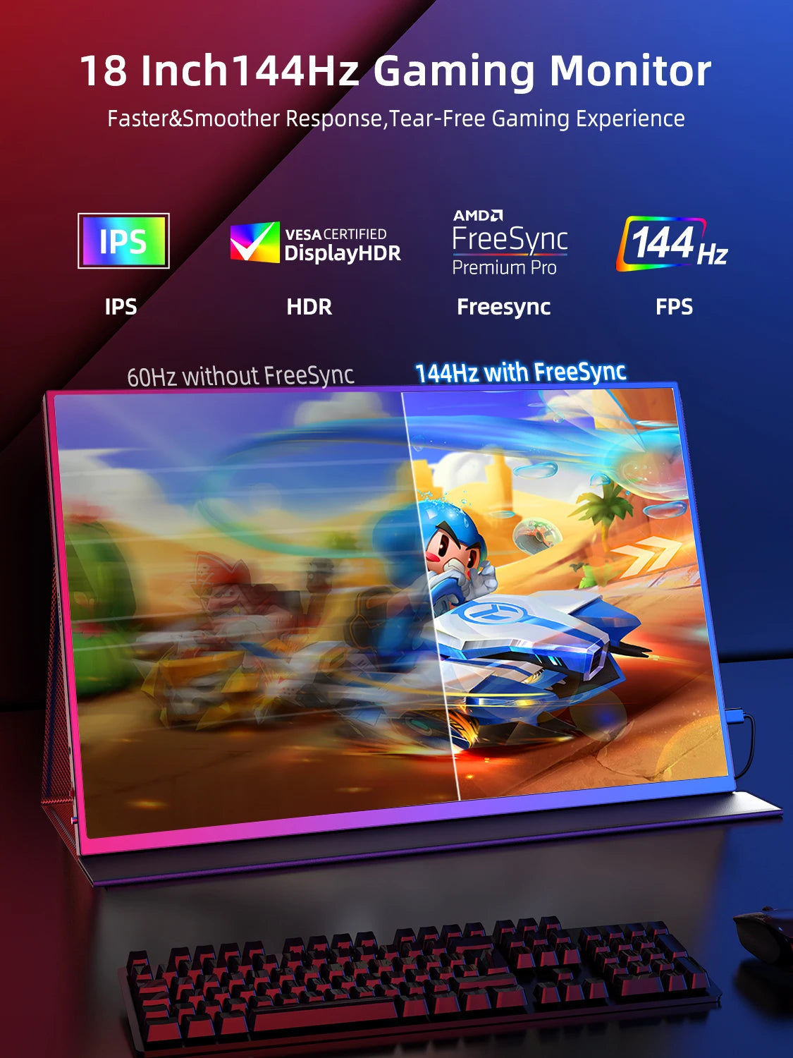 EVICIV 2K 144Hz Portable Monitor 18" 100%DCI-P3 HDMI Computer Gaming Display HDR Freesync Laptop Screen Extender For Steam Deck