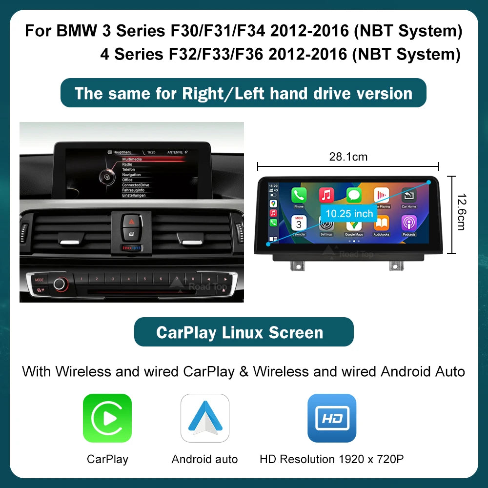 12.3 Wireless CarPlay Linux System Multimedia Display For BMW Series 3 4 F30 F31 F32 F33 F34 F36 2012-2018 Android Auto Airplay