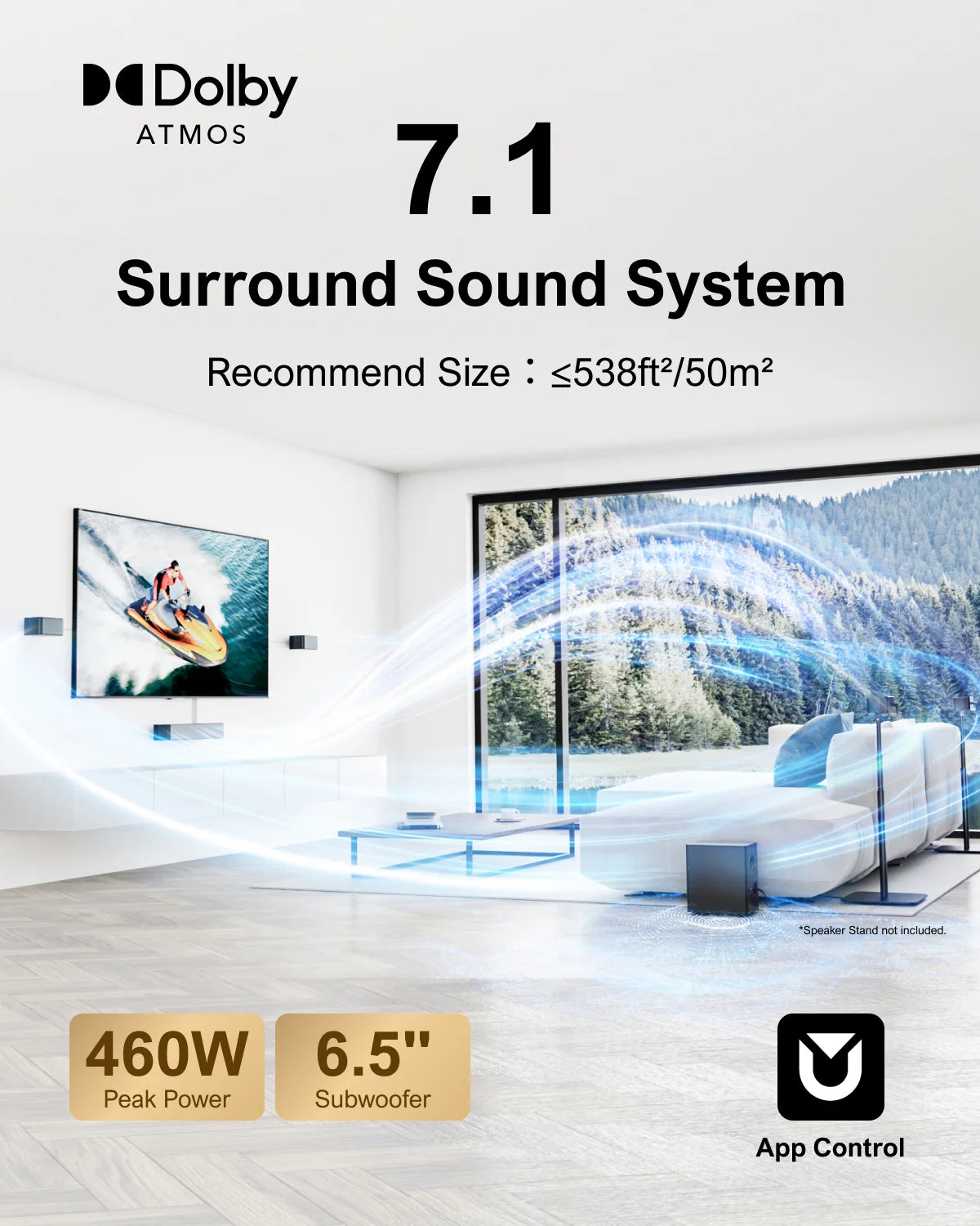 ULTIMEA 7.1 Surround Sound System Sound bar for TV with Dolby Atmos&APP Control, Home Cinema Bluetooth Speaker with Subwoofer