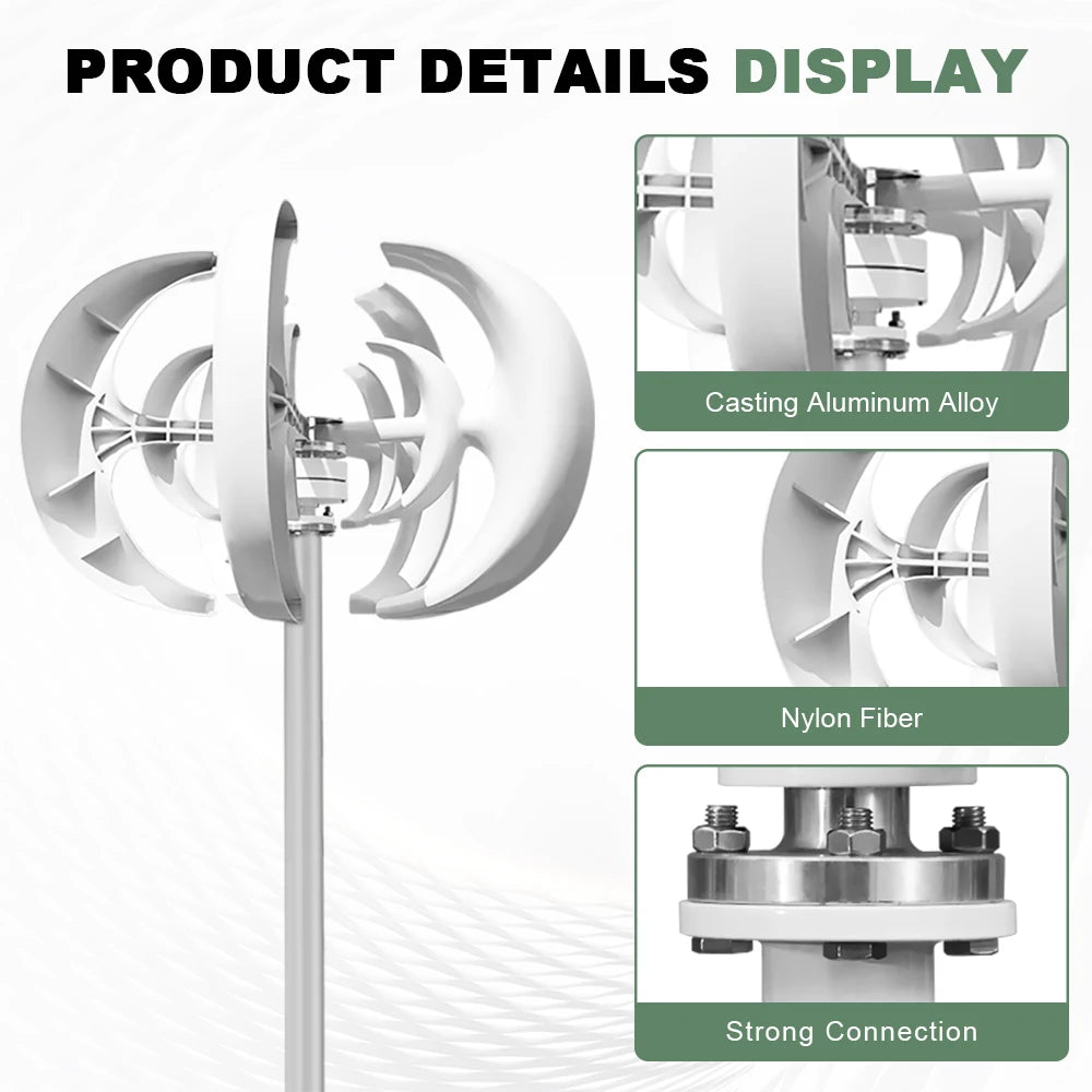 5000W Vertical Wind Turbine 12V 24V 48V Small Windmill Free Energy 220V Household Farm Sent To MPPT Controller