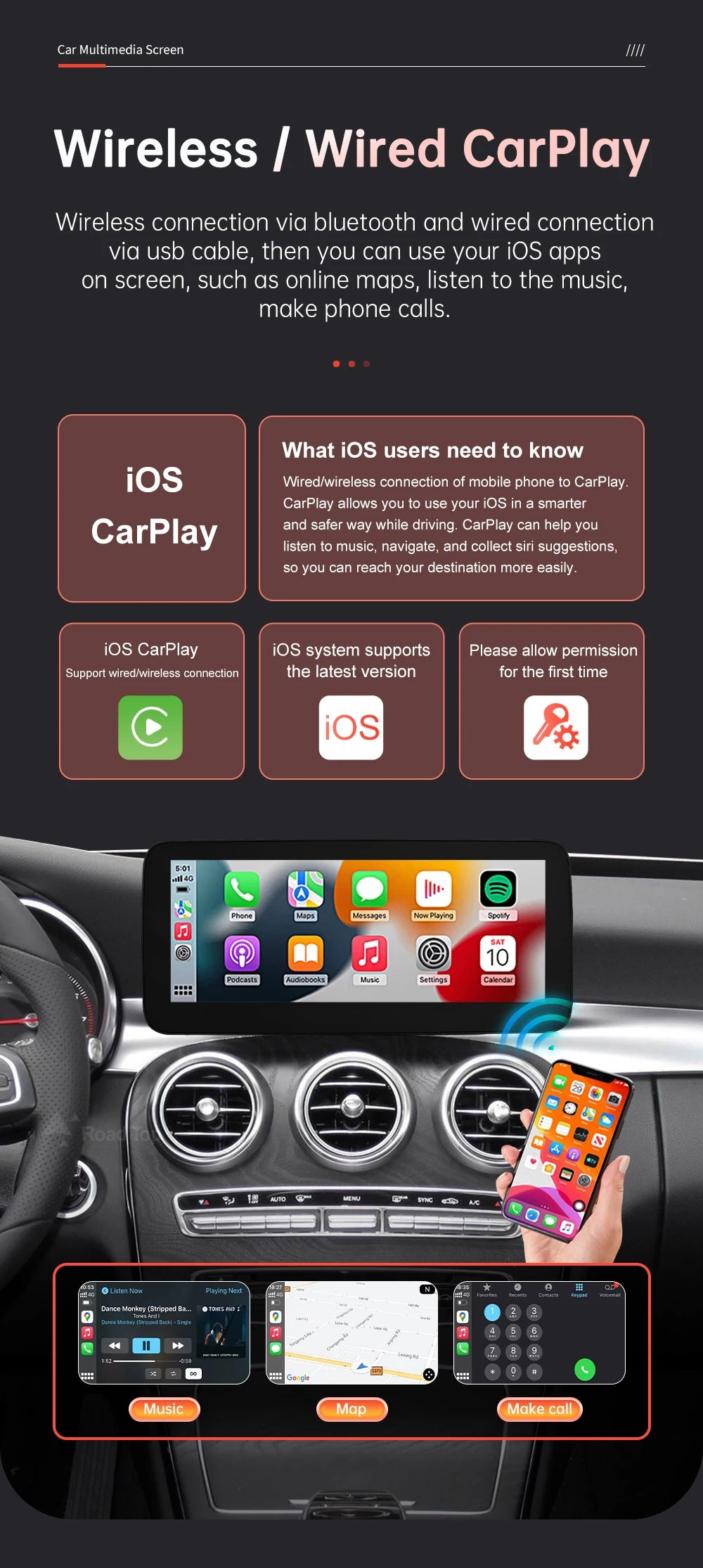 Linux Multimedia Screen Wireless CarPlay Android Auto for Mercedes-Benz W205 W176 GLC A C V Class W447 CLA GLA 2015-2018 NTG5.0