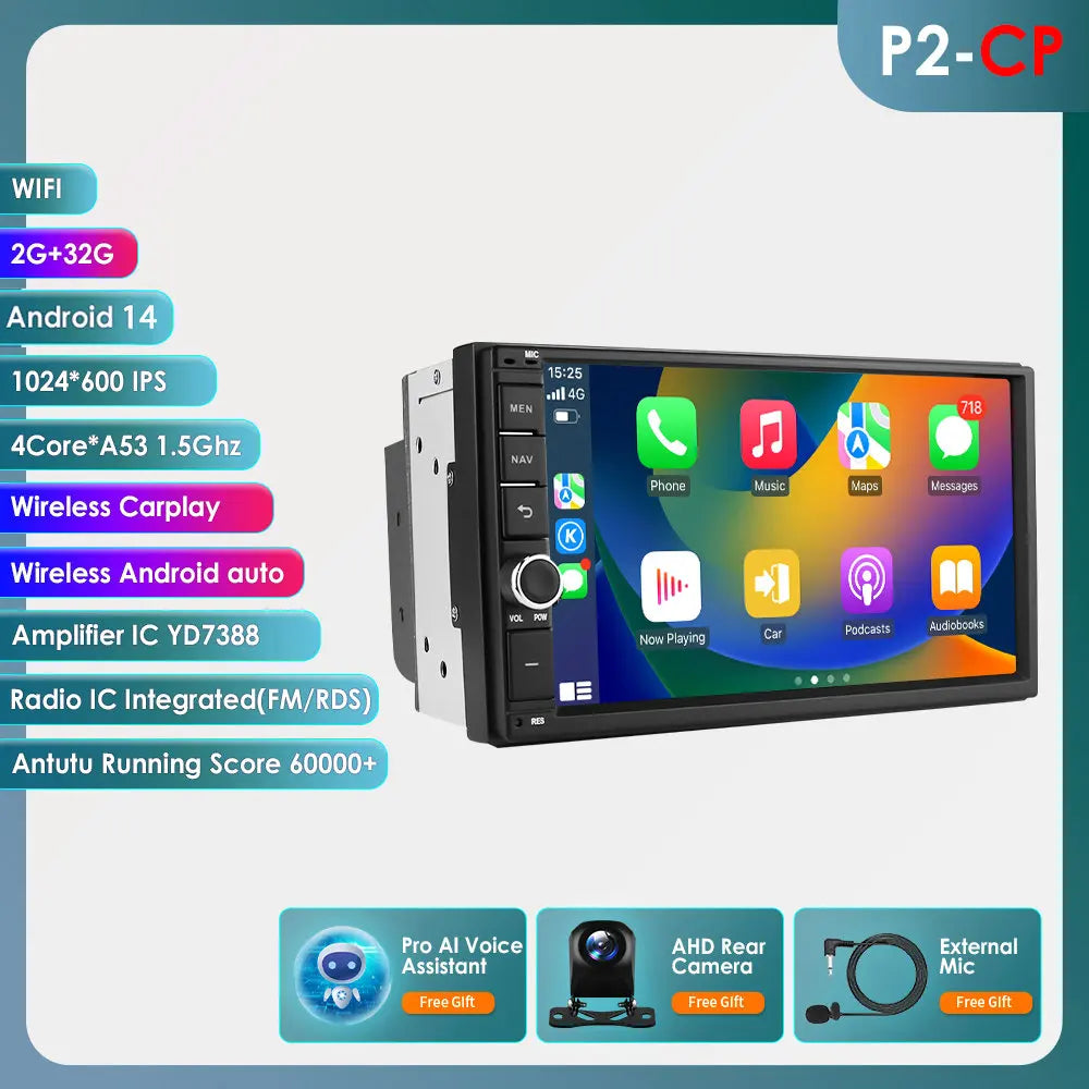 Latest Android 14 Octa Core 4G RAM 64G ROM DSP Universal Double 2 Din Car Radio Multimedia Player GPS Navigator Autoradio RDS FM