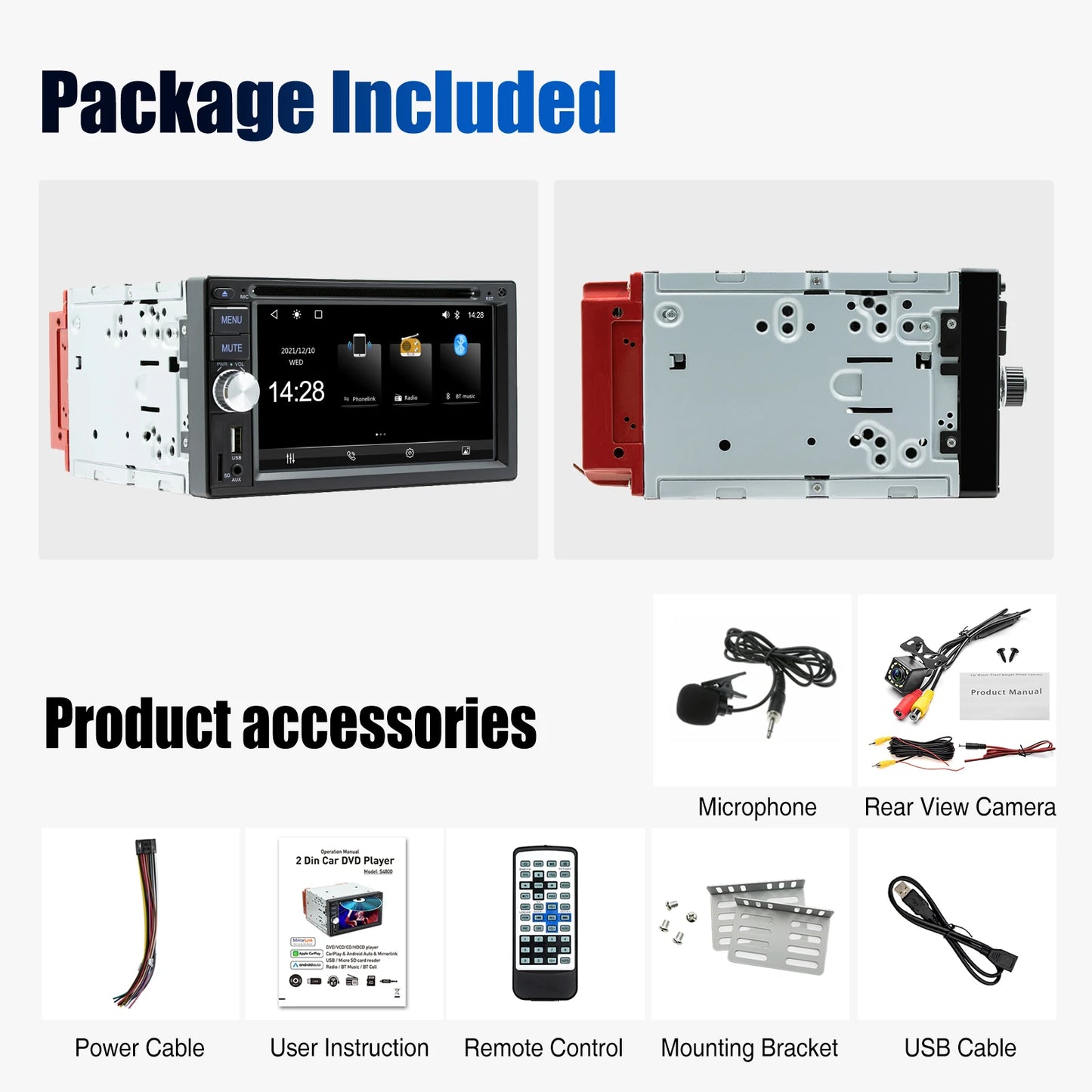 ESSGOO 6.2 Inch Apple Carplay Android Auto Double 2 DIN Car Stereo Radio CD DVD Player AUX FM Bluetooth USB MP5 Mirror Link