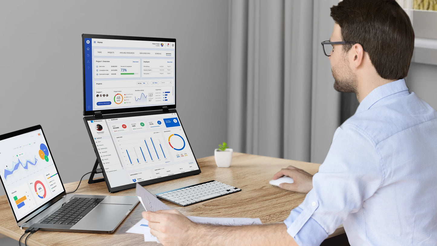 UPERFECT Triple Screen 15.6"/18.5“ Portable Foldable Monitor Dual Screen with Stand Extender 1080P FHD IPS for Laptop Windows