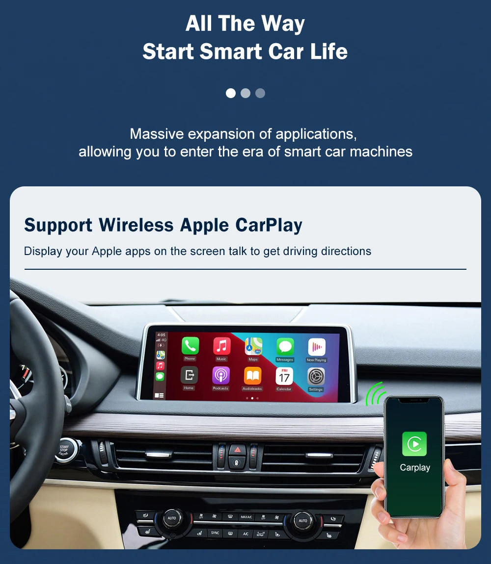 Road Top Wireless CarPlay Android Auto for BMW NBT EVO X5 F15 X6 F16 2014-2020 X1 F48 2016-2020 with Car Play Functions Airplay