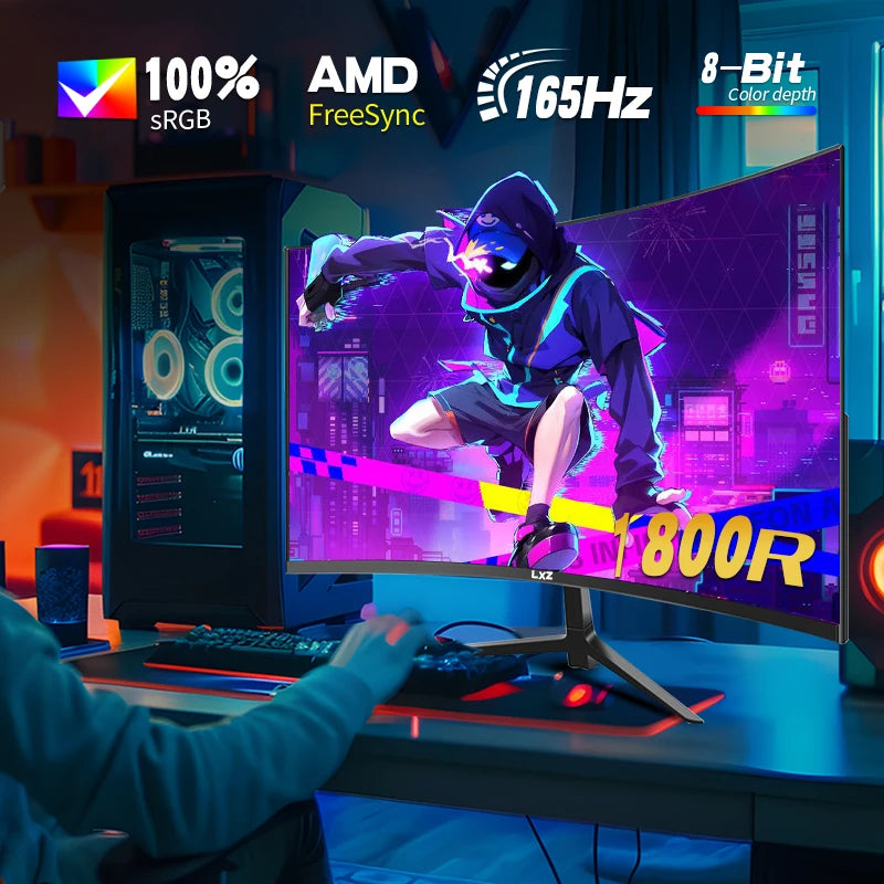 LXZ Curved 32 Inch Gaming Monitor 1800R, 2K QHD 165hz Frameless Display 99% sRGB, 178°Wide Viewing Angle, Display Port HDMI