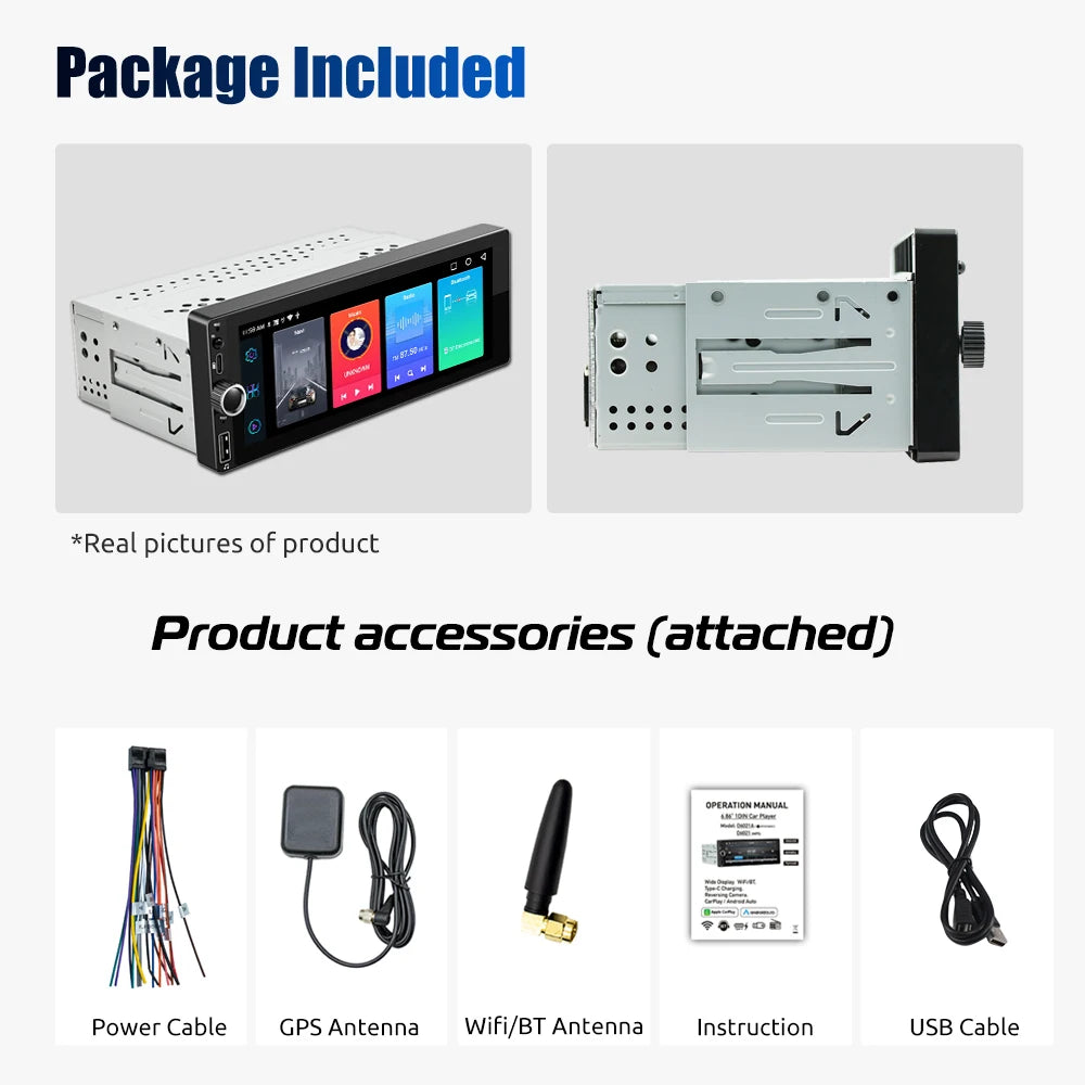 ESSGOO 6.86" Android 14 1 DIN 4+64G Car Stereo Radio Carplay Android Auto 1DIN GPS NAV Wifi BT RDS WIFI BT USB Type-C Universal