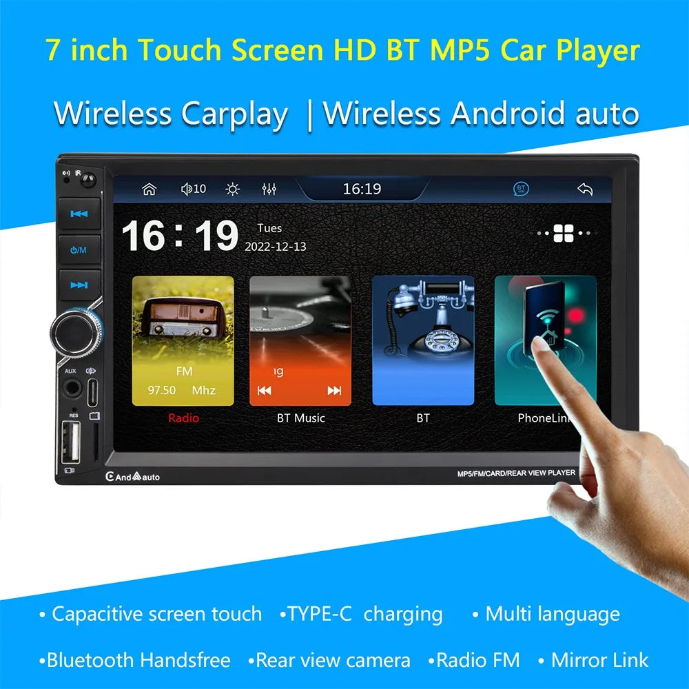 ESSGOO 7" For Carplay 2 Din Car Mp5 Radio Touch Screen Stereo FM Audio Stereo Player SD USB support BT Camera HD Mp5 Autoradio