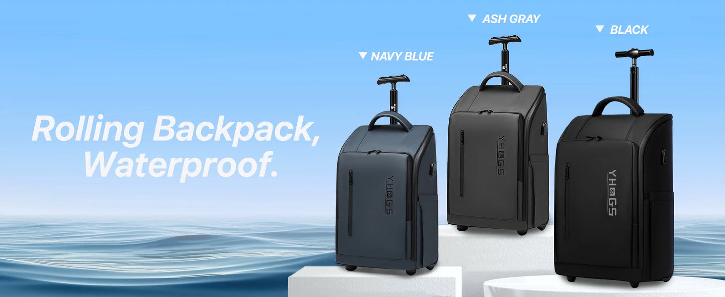 RUCYEN Rolling Backpack 15.6in Laptop Water Resistant Large Capacity Travel Luggage Wheeled Backpack with USB Shoulders Luggage