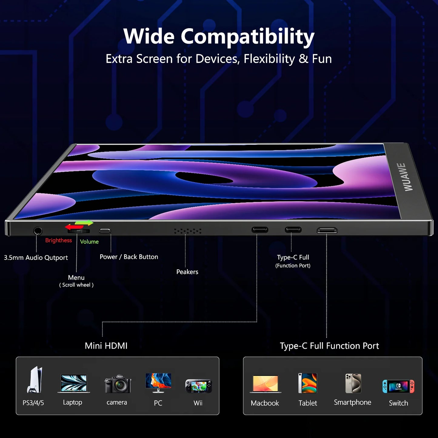 VEOUT Ultra-Portable 16inch 1920x1200 HD Monitor with Built-in Stand, HDR & Freesync, Plug-and-Play Connectivity for Smartphones