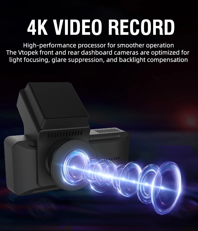 QOZ 4K WIFI Dash Cam Front Camera Dual Lens Dashcam Car DVR Video Recorder with GPS Night Vision 24H Parking for Car